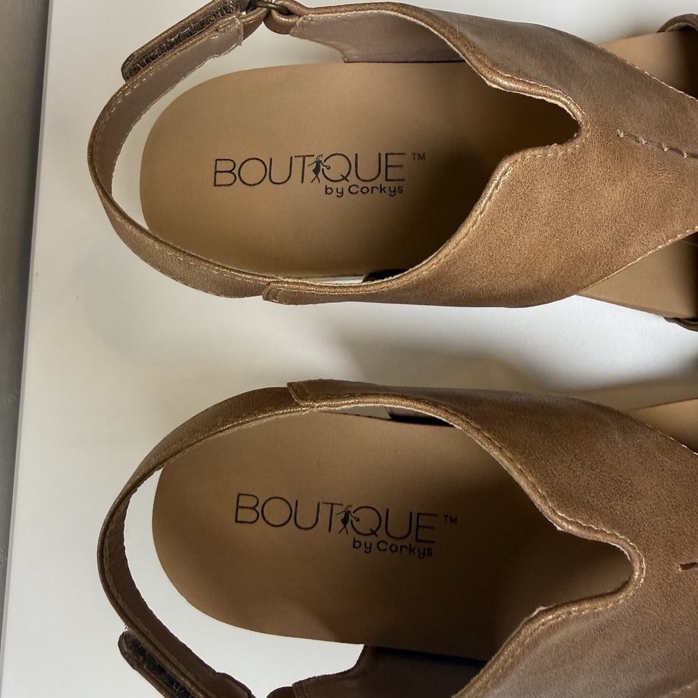 Boutique by Corky's Gold Strap Platform Wedge Heels Women's Slingback Shoes Sz 9 - Picture 8 of 11